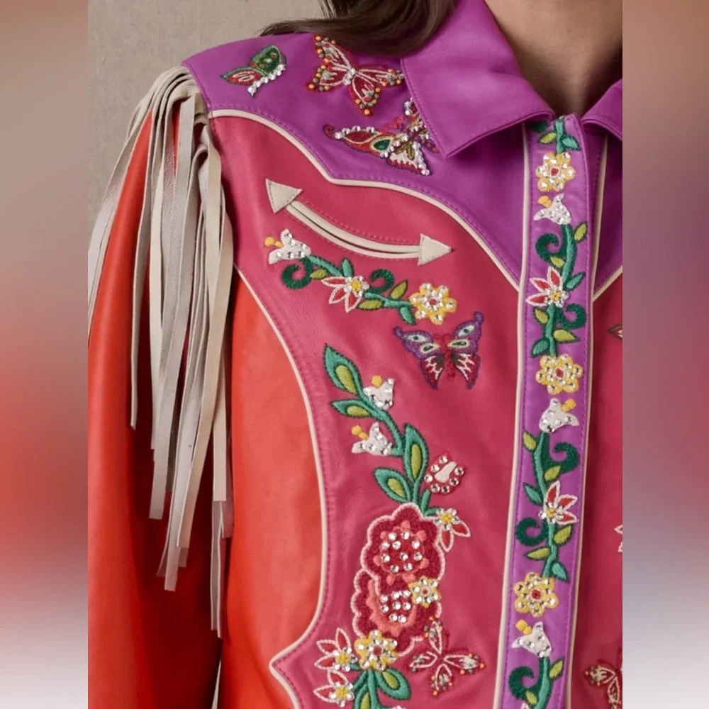 Double D. Ranch leather butterfly jacket Fringe Embroidery rhinestones RTL $1295 - Picture 3 of 12